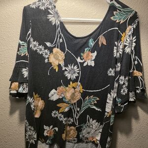 Maurices Black Floral Ruffle Sleeve Blouse